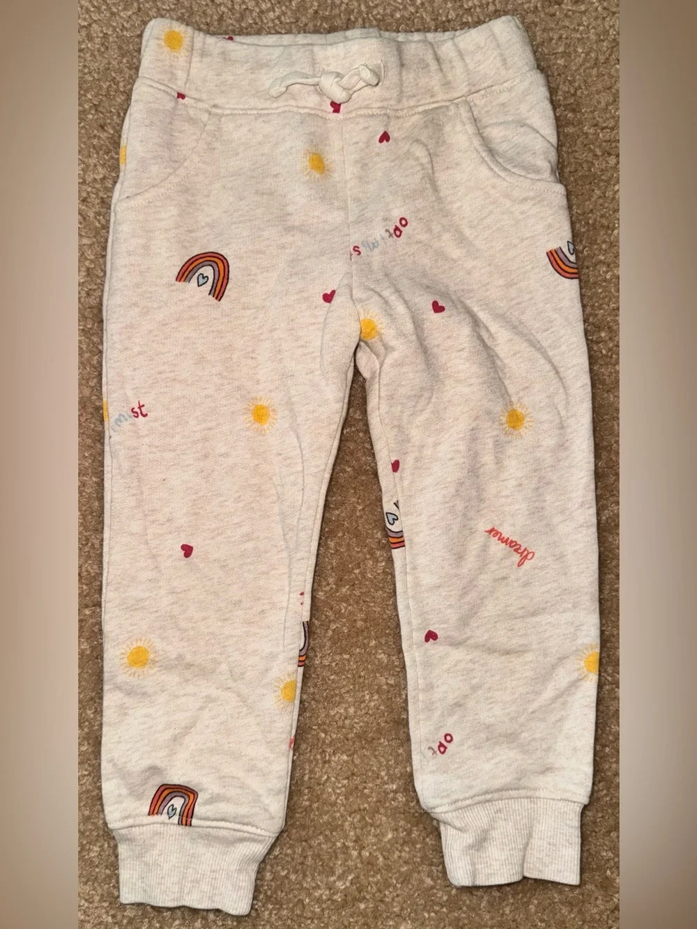 Neutral Heather Kids Joggers with Rainbow & Sun Motif